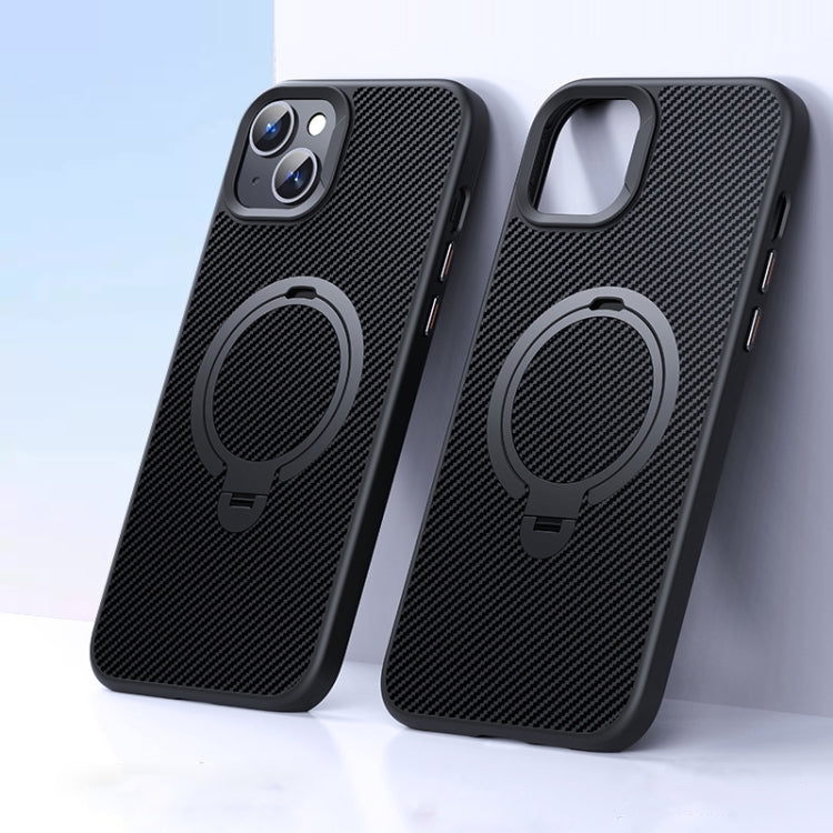 For iPhone 15 Double Ring MagSafe Holder Carbon Fiber Phone Case