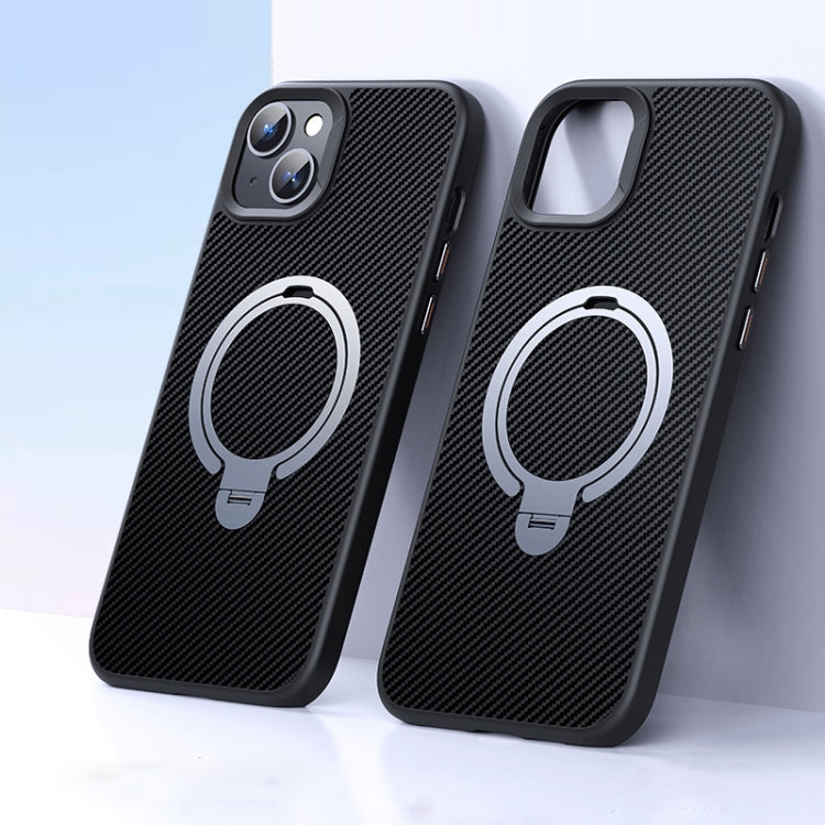 For iPhone 15 Double Ring MagSafe Holder Carbon Fiber Phone Case