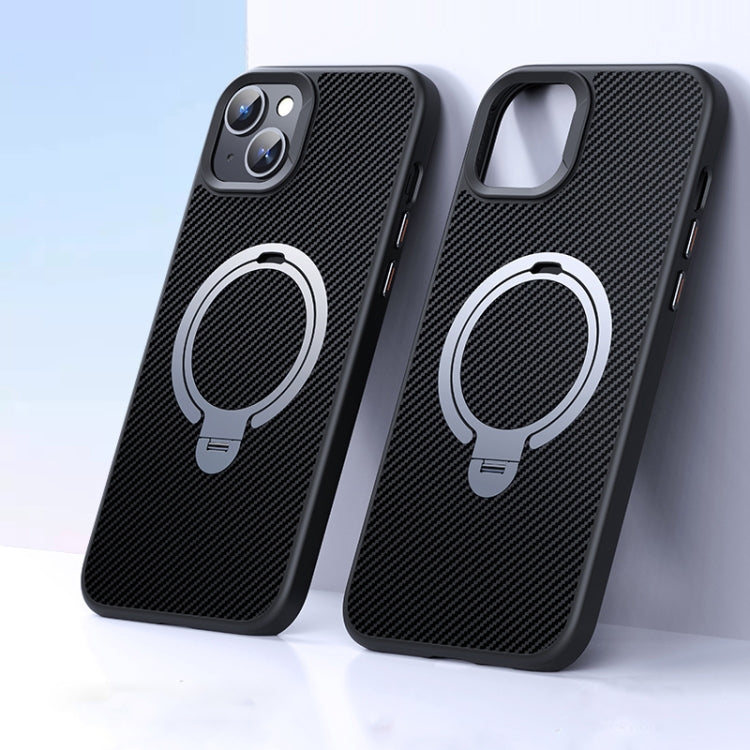 For iPhone 14 / 13 Double Ring MagSafe Holder Carbon Fiber Phone Case