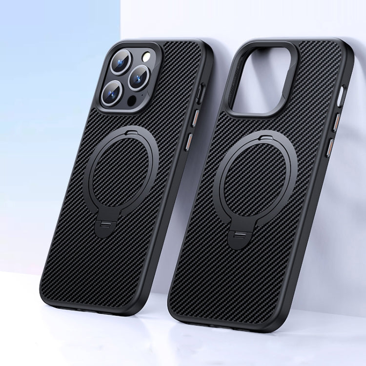 For iPhone 13 Pro Max Double Ring MagSafe Holder Carbon Fiber Phone Case