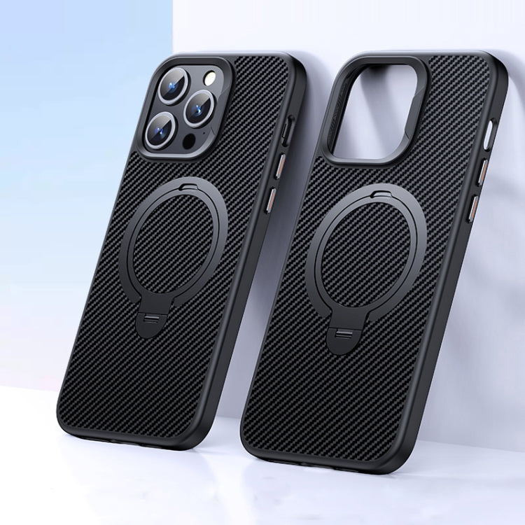 For iPhone 12 / 12 Pro Double Ring MagSafe Holder Carbon Fiber Phone Case