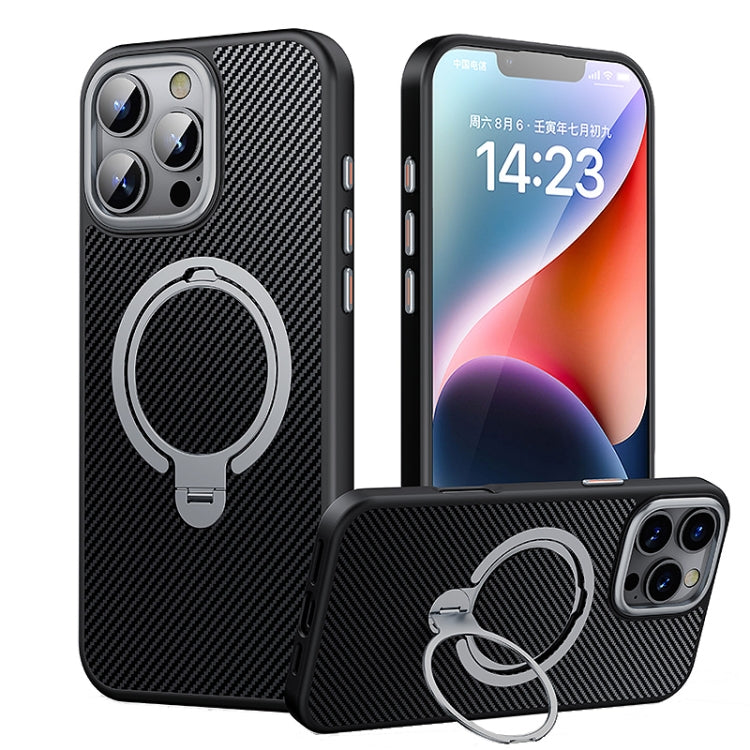 For iPhone 16 Pro Max Double Ring MagSafe Holder Carbon Fiber Phone Case