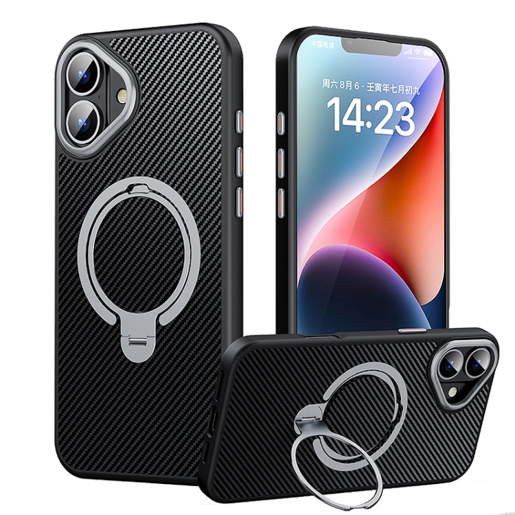 For iPhone 16 Plus Double Ring MagSafe Holder Carbon Fiber Phone Case