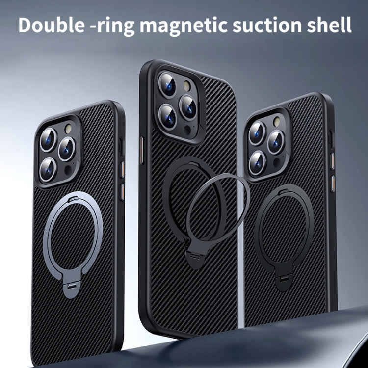 For iPhone 13 Pro Double Ring MagSafe Holder Carbon Fiber Phone Case