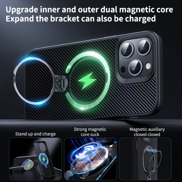 For iPhone 14 Pro Double Ring MagSafe Holder Carbon Fiber Phone Case