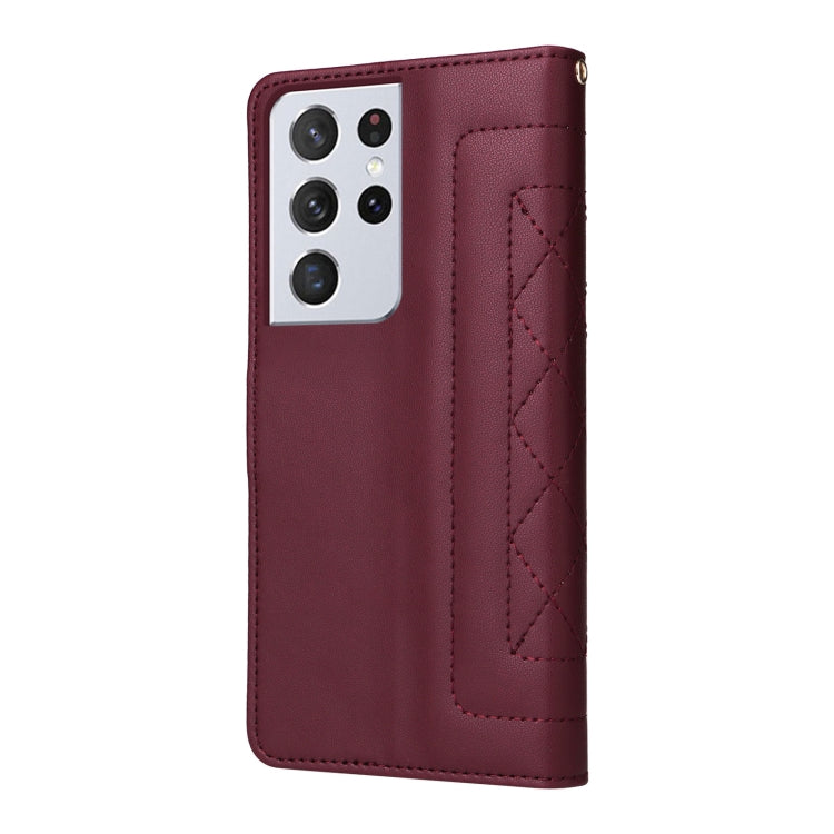 For Samsung Galaxy S21 Ultra 5G Diamond Lattice Leather Flip Phone Case