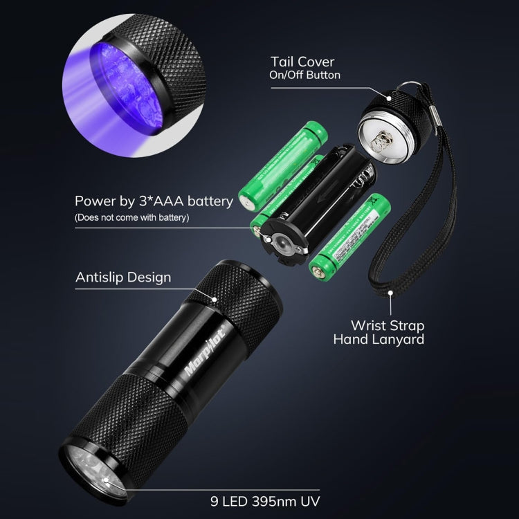 Mini 9 LEDs 395nm Ultraviolet Ray Detection Flashlight - Black