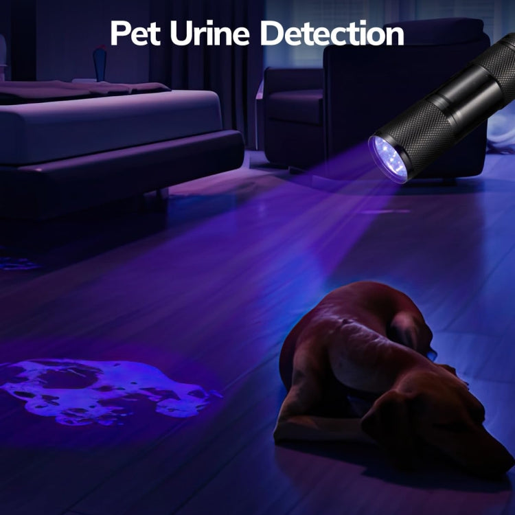 Mini 9 LEDs 395nm Ultraviolet Ray Detection Flashlight - Black