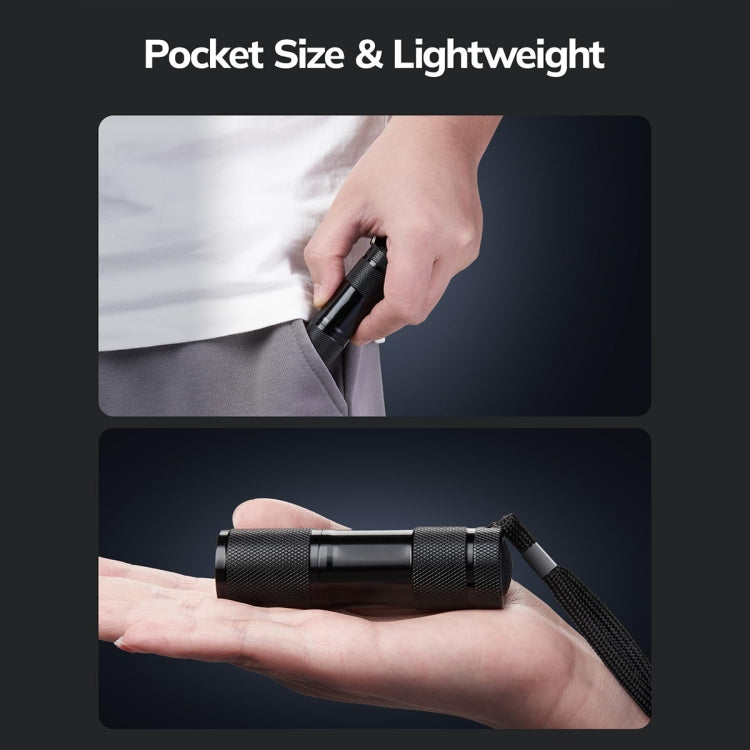 Mini 9 LEDs 395nm Ultraviolet Ray Detection Flashlight - Black