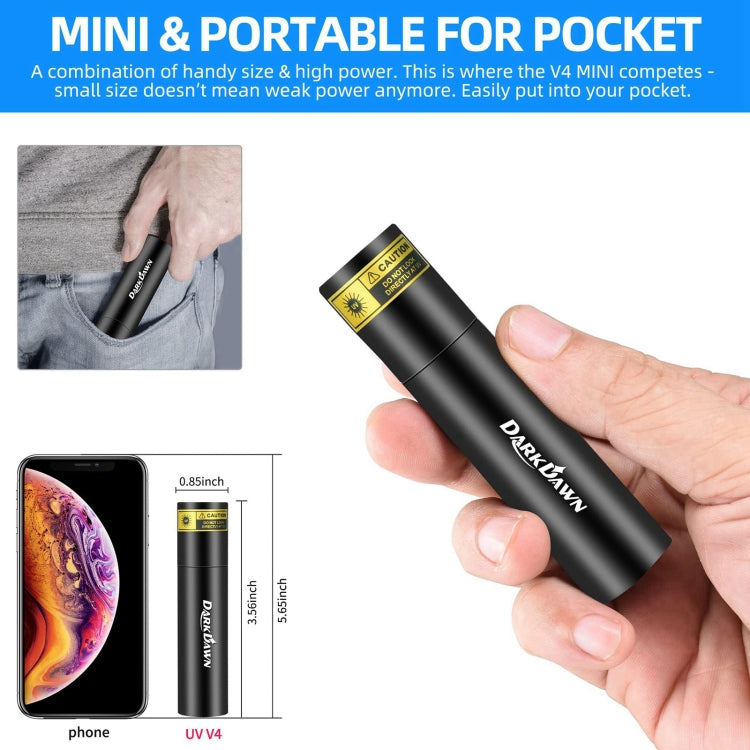 V4-365 Black Lens 365nm Ultraviolet Ray Detection Flashlight - Black