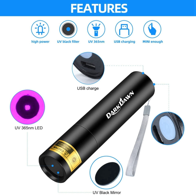 V4-365 Black Lens 365nm Ultraviolet Ray Detection Flashlight - Black