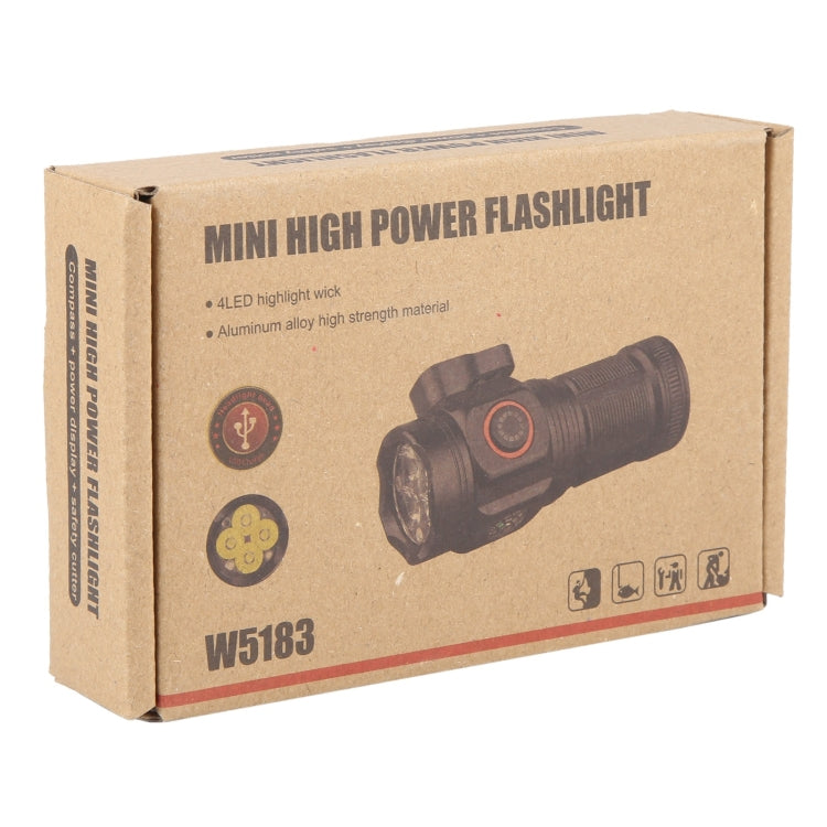 W5183 4 LEDs Highlight Mini Rechargeable Flashlight - Black