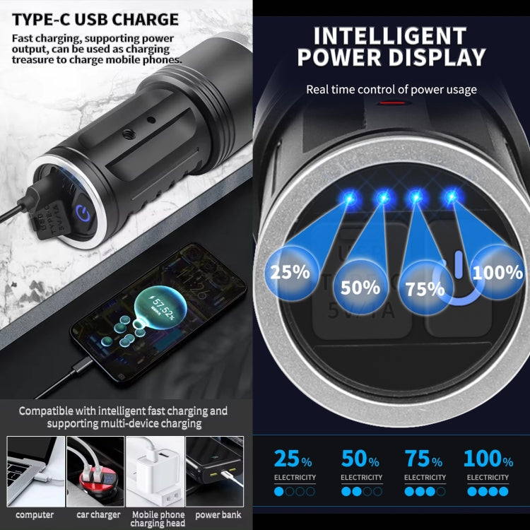 S2302 30W 1600LM High Power Telescopic Zoom Flashlight - Black