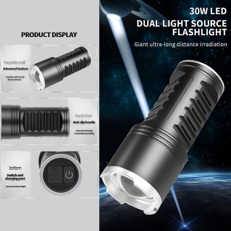 S2302 30W 1600LM High Power Telescopic Zoom Flashlight - Black