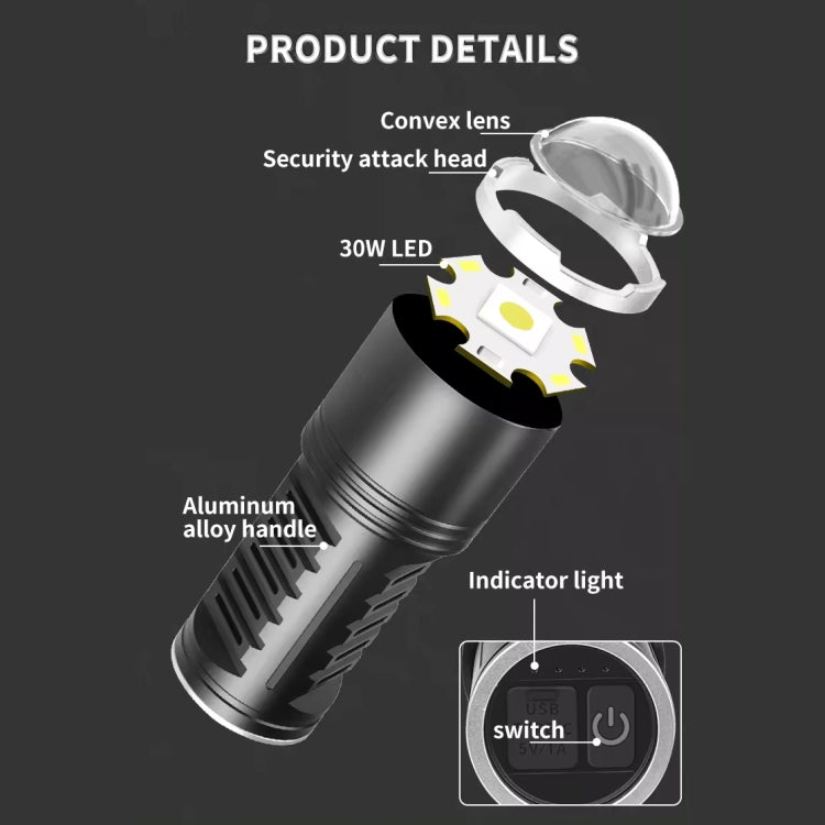 S2302 30W 1600LM High Power Telescopic Zoom Flashlight - Black