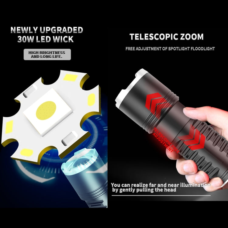 S2302 30W 1600LM High Power Telescopic Zoom Flashlight - Black