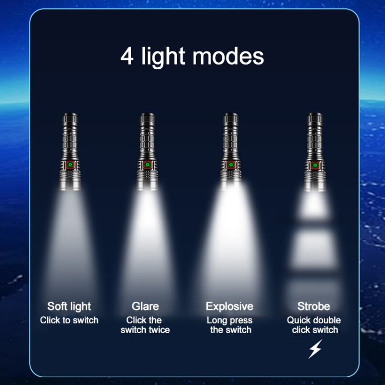 816 20W Spotlight 2000LM Telescopic Zoom LED Flashlight - Black