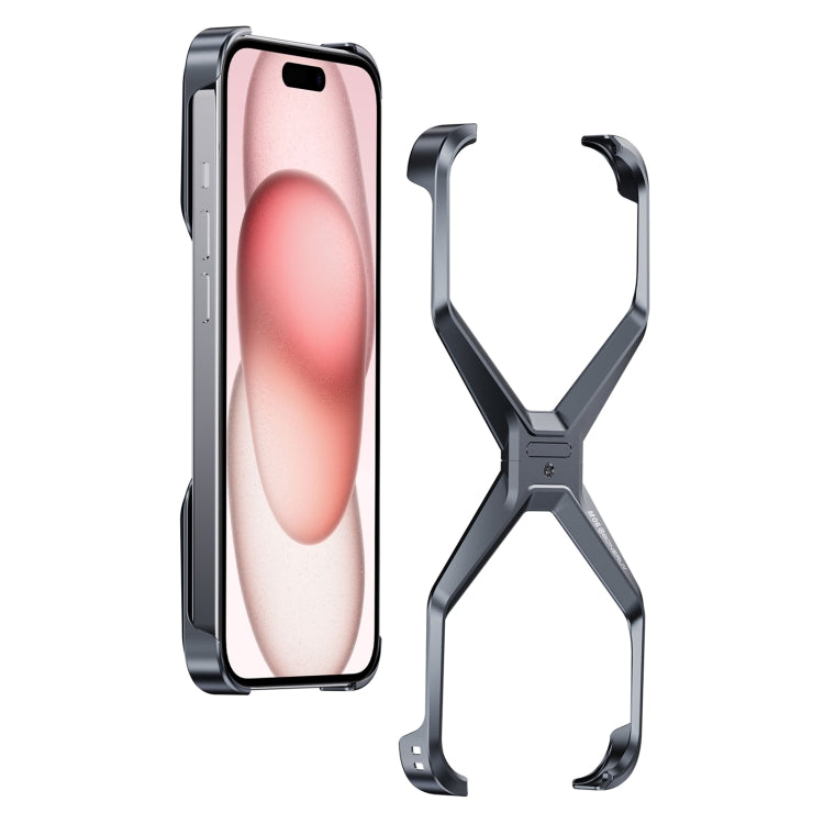 For iPhone 15 Frameless X-shaped Metal Phone Case