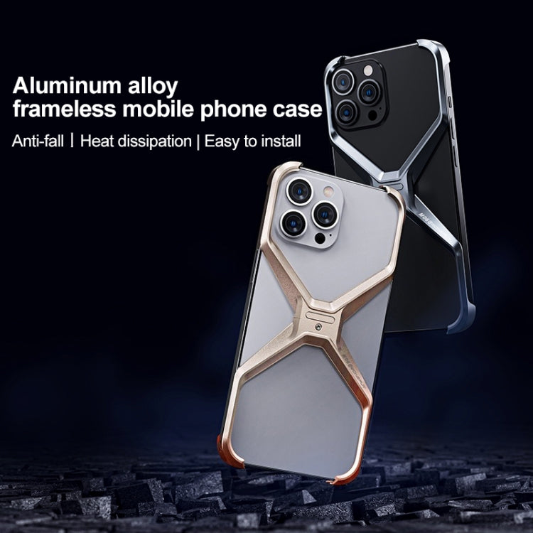 For iPhone 15 Frameless X-shaped Metal Phone Case