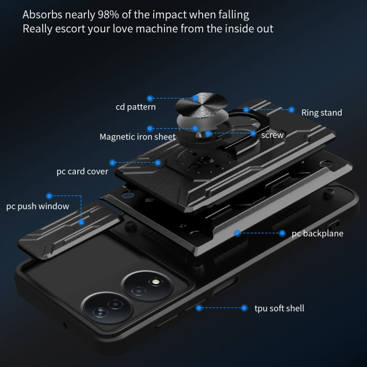 For Honor X7b Sliding Camshield TPU+PC Phone Case with Card Slot