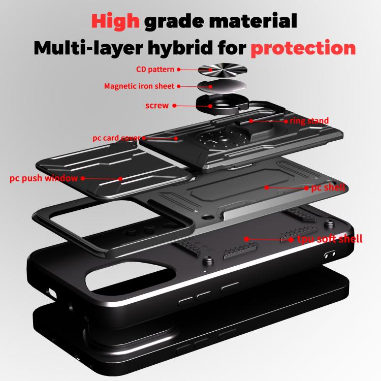For Honor 400 Global 156.5mm Sliding Camshield TPU+PC Phone Case with Card Slot