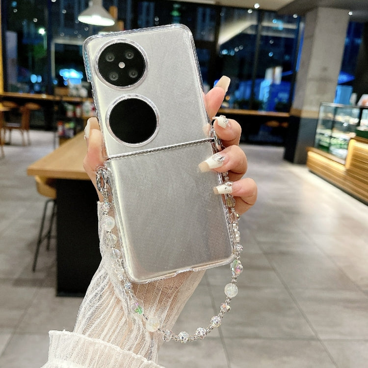 For Huawei P50 Pocket Feather Butterfly Pattern PC Side Buckle Full Coverage Shockproof Phone Case with Bracelet