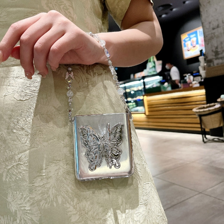 For Huawei P50 Pocket Feather Butterfly Pattern PC Side Buckle Full Coverage Shockproof Phone Case with Bracelet
