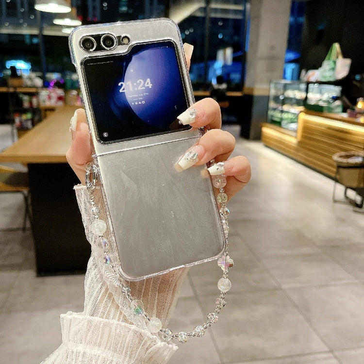 For Samsung Galaxy Z Flip5 5G Feather Butterfly Pattern PC Side Buckle Full Coverage Shockproof Phone Case with Bracelet