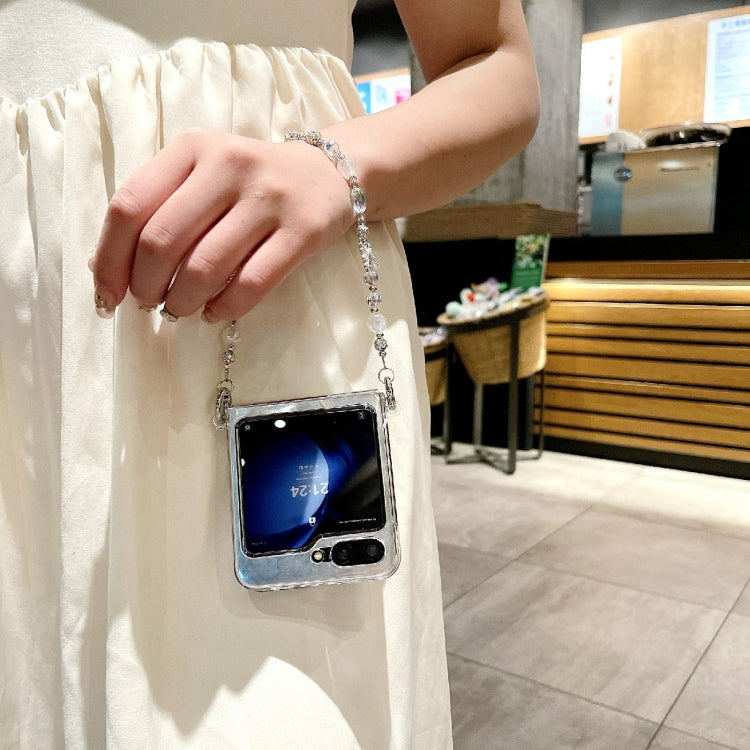 For Samsung Galaxy Z Flip5 5G Feather Butterfly Pattern PC Side Buckle Full Coverage Shockproof Phone Case with Bracelet