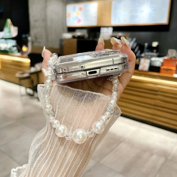 For OPPO Find N3 Flip Glitter Powder 3D Butterfly PC Side Buckle Full Coverage Shockproof Phone Case with Pearl Bracelet