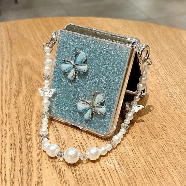 For Huawei Pocket 2 Glitter Powder 3D Butterfly PC Side Buckle Full Coverage Shockproof Phone Case with Pearl Bracelet