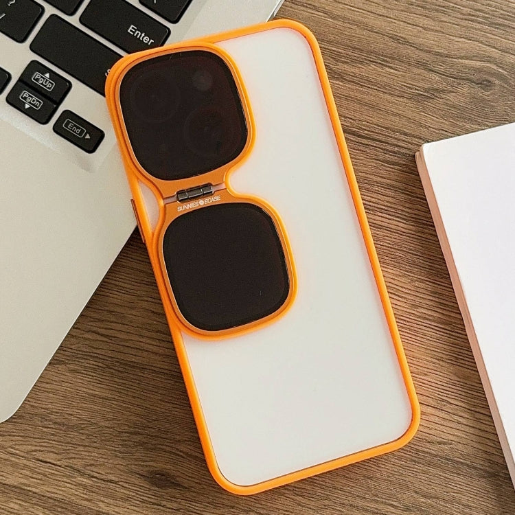 For iPhone 15 Plus Metal Sunglasses Holder TPU + PC Phone Case