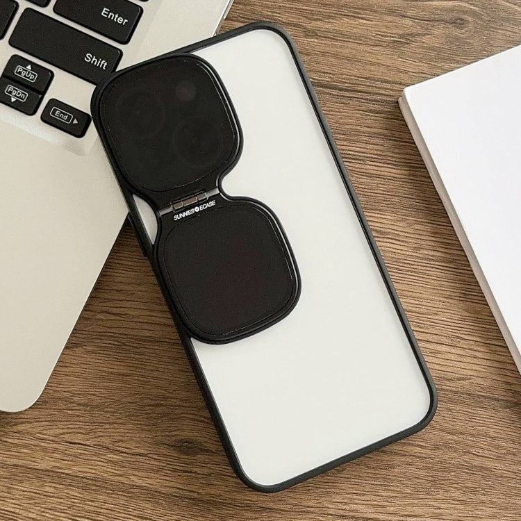 For iPhone 15 Metal Sunglasses Holder TPU + PC Phone Case