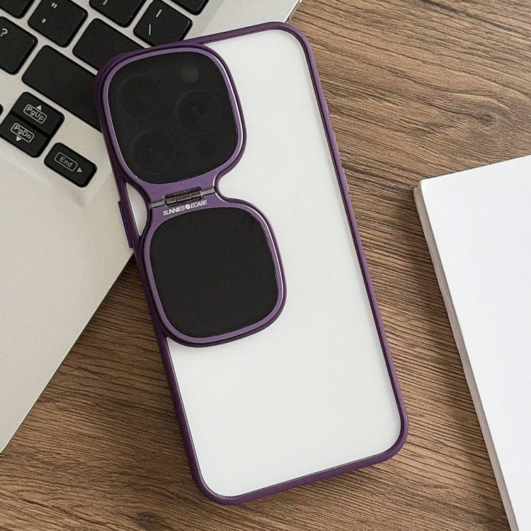 For iPhone 13 Pro Metal Sunglasses Holder TPU + PC Phone Case