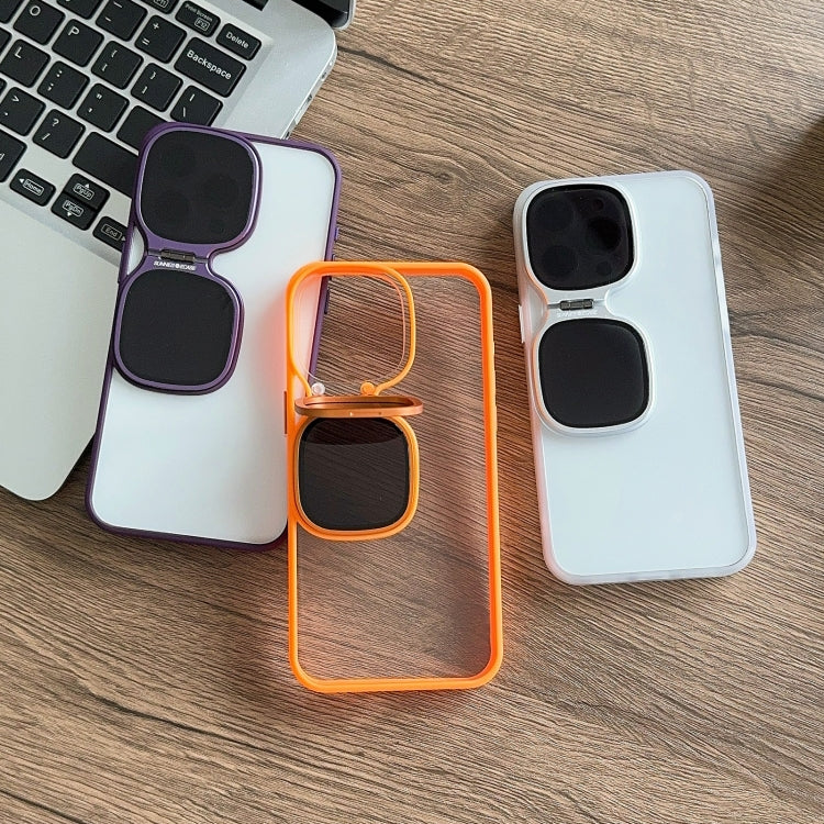 For iPhone 14 Metal Sunglasses Holder TPU + PC Phone Case