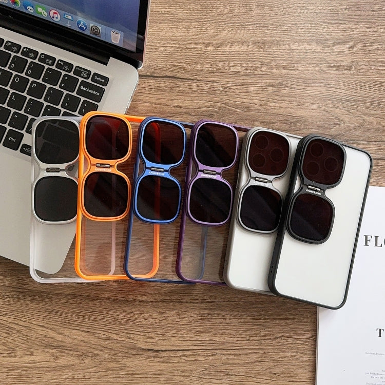 For iPhone 14 Metal Sunglasses Holder TPU + PC Phone Case