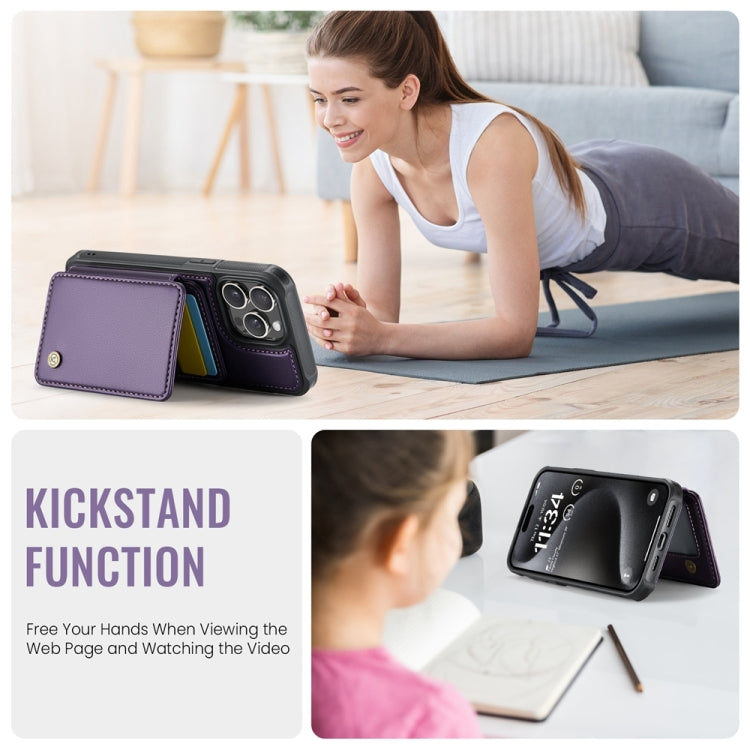 For iPhone 15 Plus JEEHOOD J05 Business Magnetic Style RFID Leather Phone Case
