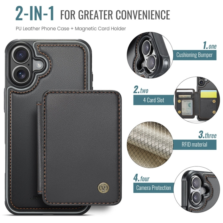 For iPhone 16 Plus JEEHOOD J05 Business Magnetic Style RFID Leather Phone Case