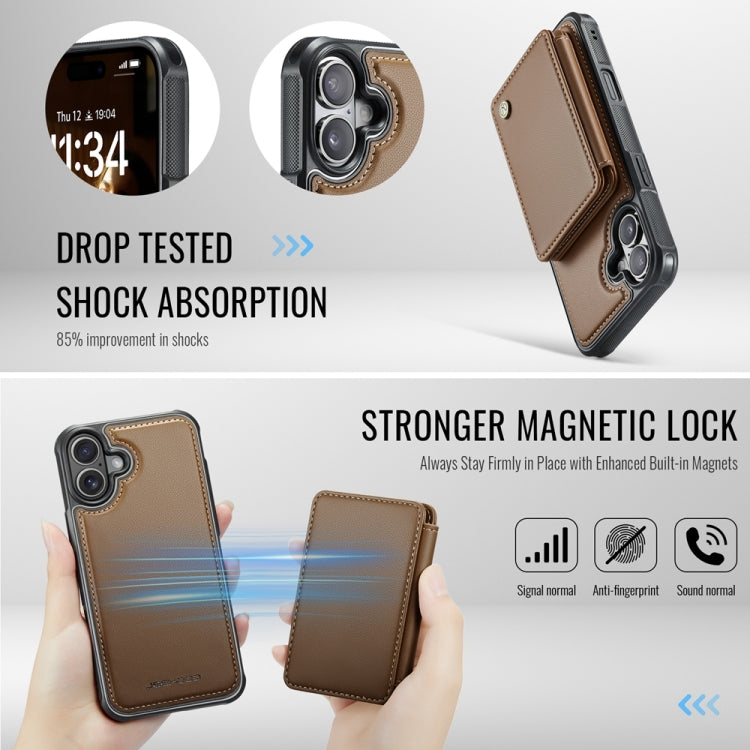 For iPhone 16 Plus JEEHOOD J05 Business Magnetic Style RFID Leather Phone Case
