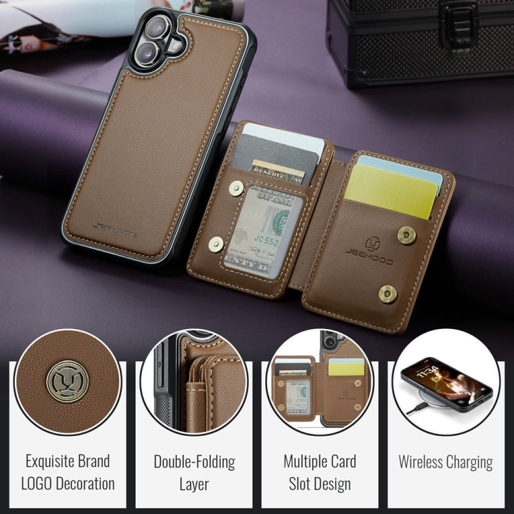 For iPhone 16 Plus JEEHOOD J05 Business Magnetic Style RFID Leather Phone Case