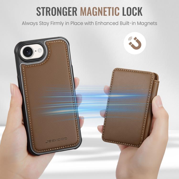 For iPhone 17e / 16e JEEHOOD J05 Business Magnetic Style RFID Leather Phone Case