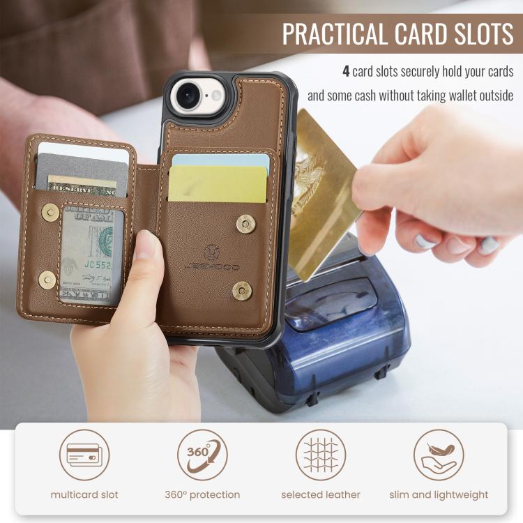 For iPhone 17e / 16e JEEHOOD J05 Business Magnetic Style RFID Leather Phone Case