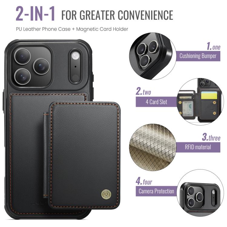 For iPhone 17 Pro Max JEEHOOD J05 Business Magnetic Style RFID Leather Phone Case