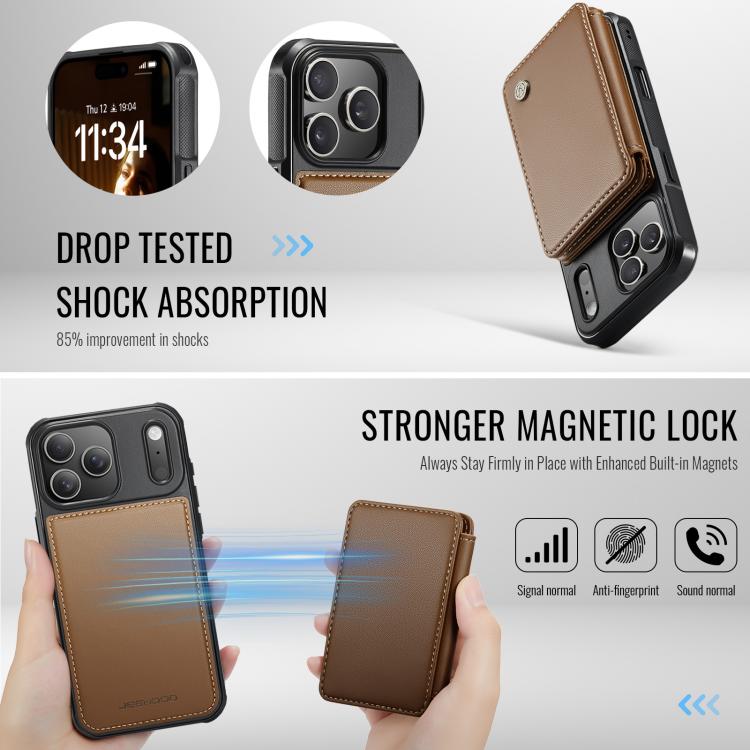 For iPhone 17 Pro Max JEEHOOD J05 Business Magnetic Style RFID Leather Phone Case