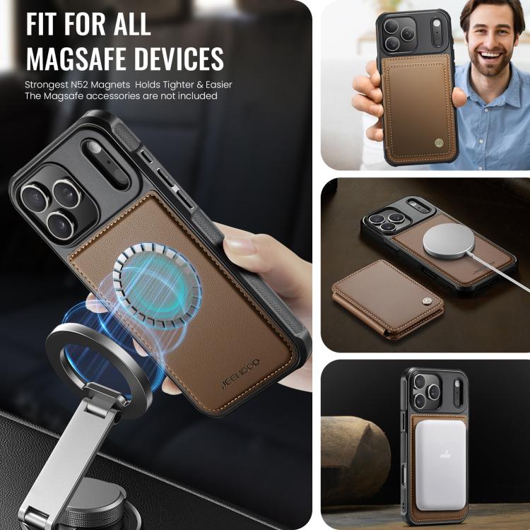 For iPhone 17 Pro Max JEEHOOD J05 Business Magnetic Style RFID Leather Phone Case