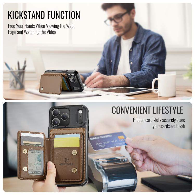 For iPhone 17 Pro Max JEEHOOD J05 Business Magnetic Style RFID Leather Phone Case