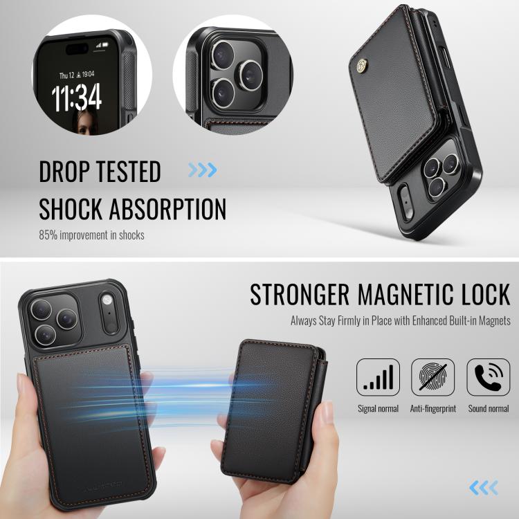 For iPhone 17 Pro JEEHOOD J05 Business Magnetic Style RFID Leather Phone Case