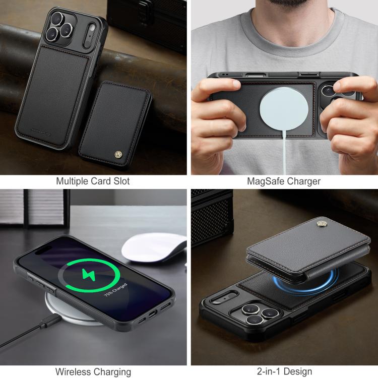 For iPhone 17 Pro JEEHOOD J05 Business Magnetic Style RFID Leather Phone Case