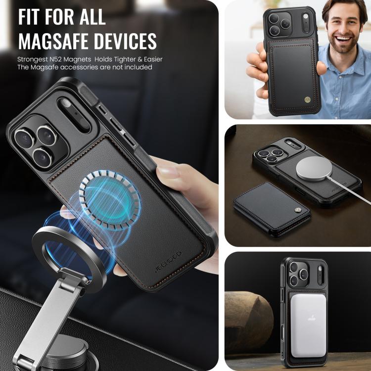 For iPhone 17 Pro JEEHOOD J05 Business Magnetic Style RFID Leather Phone Case