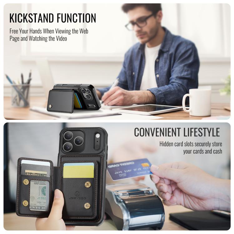 For iPhone 17 Pro JEEHOOD J05 Business Magnetic Style RFID Leather Phone Case